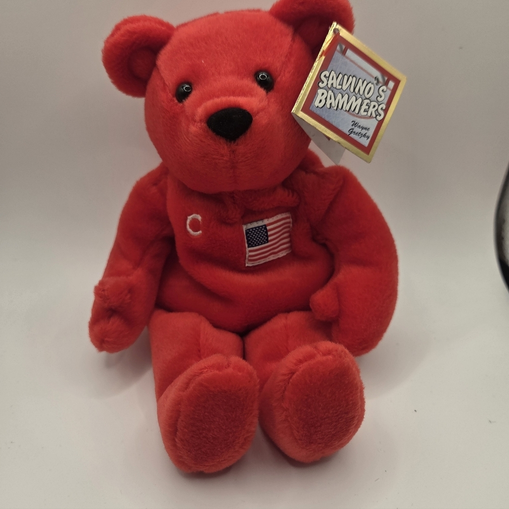 Salvino's Bammers Wayne Gretzky #99 Red Bear American Flag 1999 Bean Filled Bear